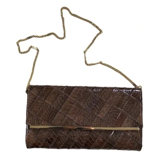 Fournier Vintage Genuine Reptile Brown Patchwork Clutch Bag, Made in Ita… - Picture 2 of 12